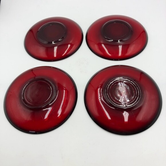 Vintage Set of 4 Ruby Red Glass Tea Cups and Saucers Set ARCOROC France - Picture 7 of 17